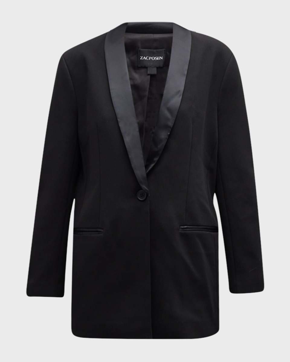 Shawl-Collar Single-Button Satin Blazer
